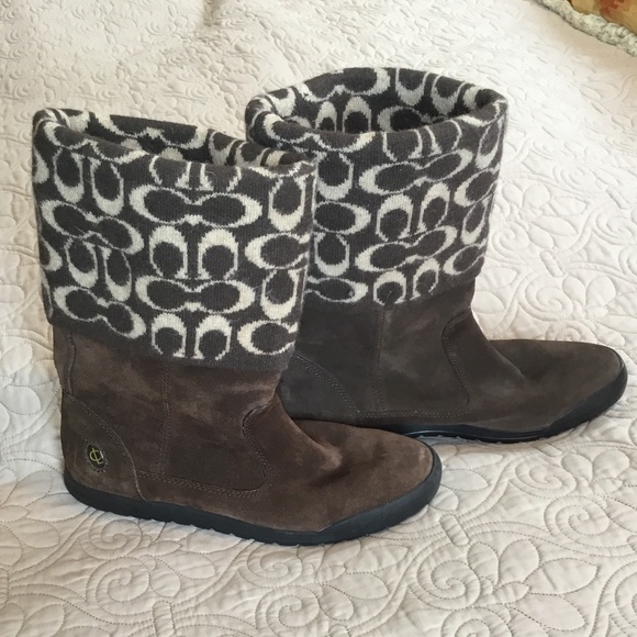 Coach Tatum Signature C Wool and Sued Brown Boots, Size 8 - Picture 3 of 13